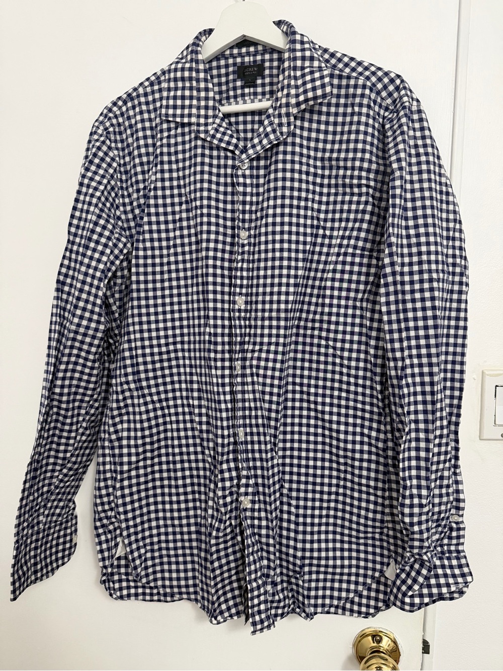 J. Crew Navy and White Gingham Button-Down Shirt
